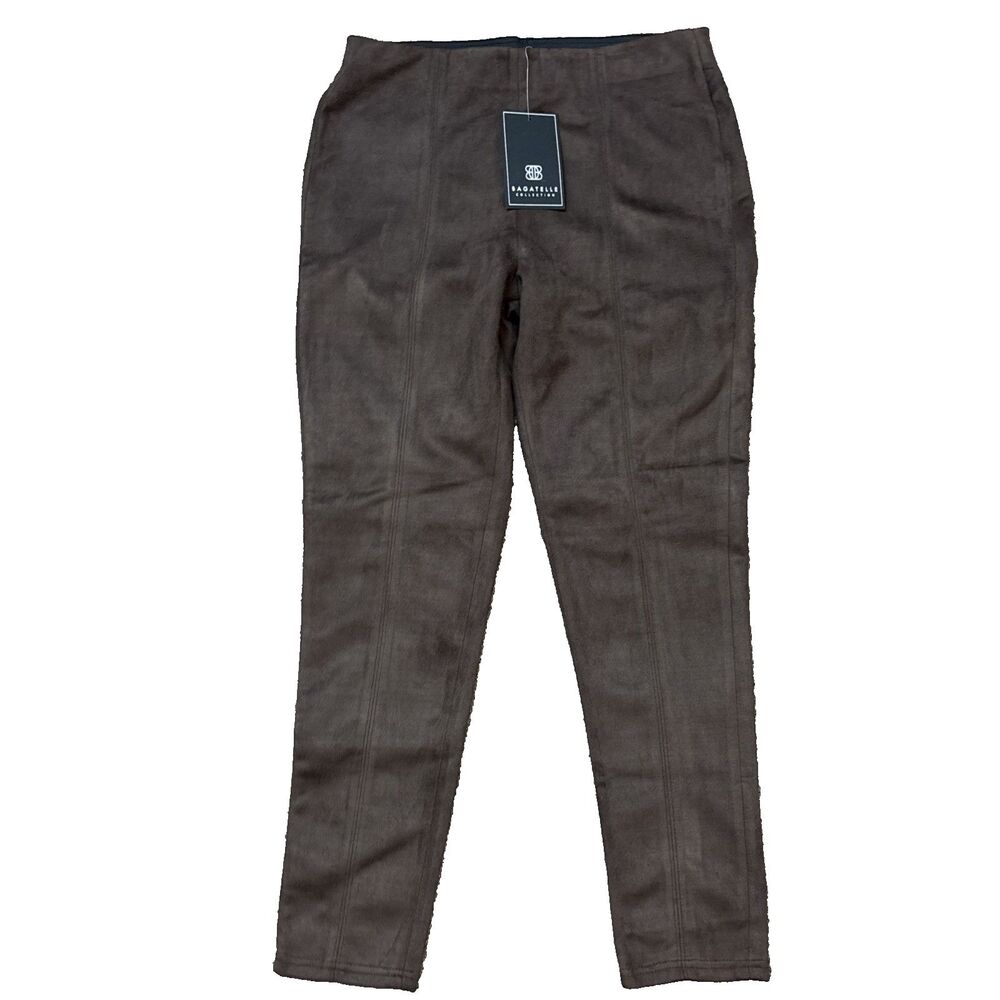 NEW NWT Bagatelle Collection Pants Women Large Brown Faux Suede Leggings Stretch